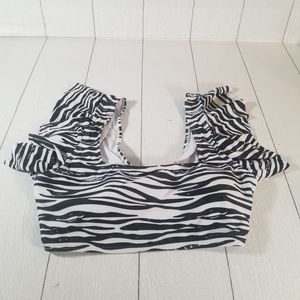 Bikini Top Zebra Print Ruffle Bows Size XL NWOT